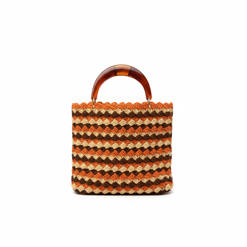 Rust Harmony – Handmade Crochet Bag with Bamboo Handles