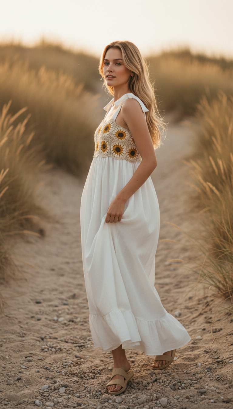 Handmade Crochet & Woven Fabric Mother–Daughter Set