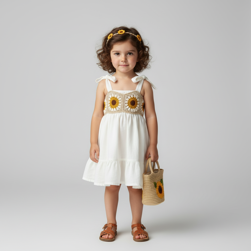 Handmade Crochet & Woven Fabric Mother–Daughter Set