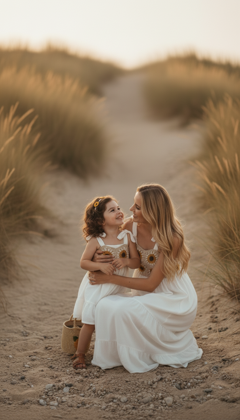 Handmade Crochet & Woven Fabric Mother–Daughter Set