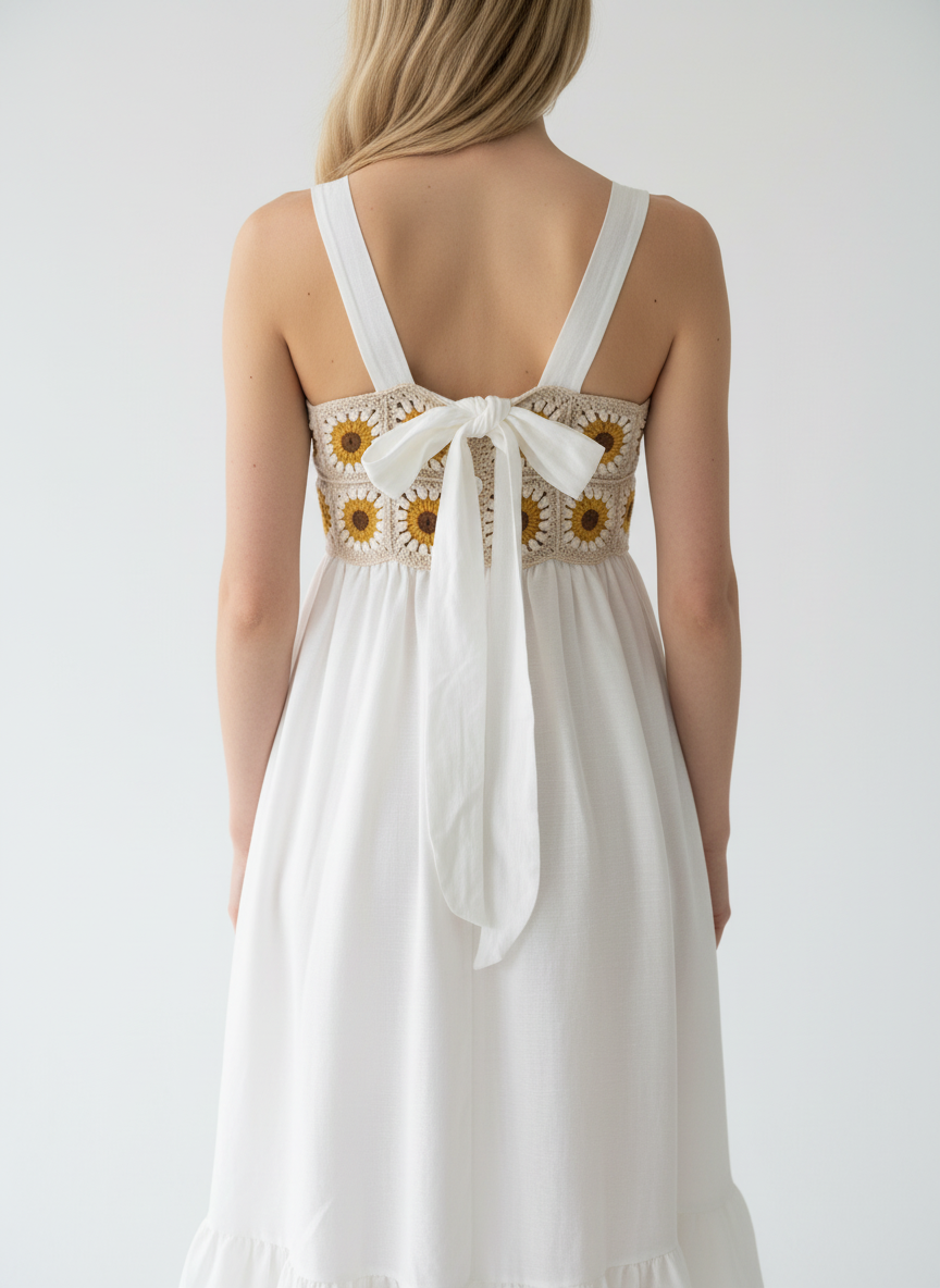 Handmade Crochet & Woven Fabric Mother–Daughter Set