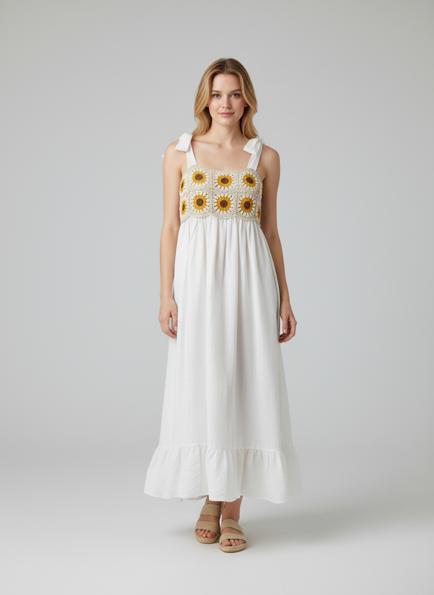 Handmade Crochet & Woven Fabric Mother–Daughter Set