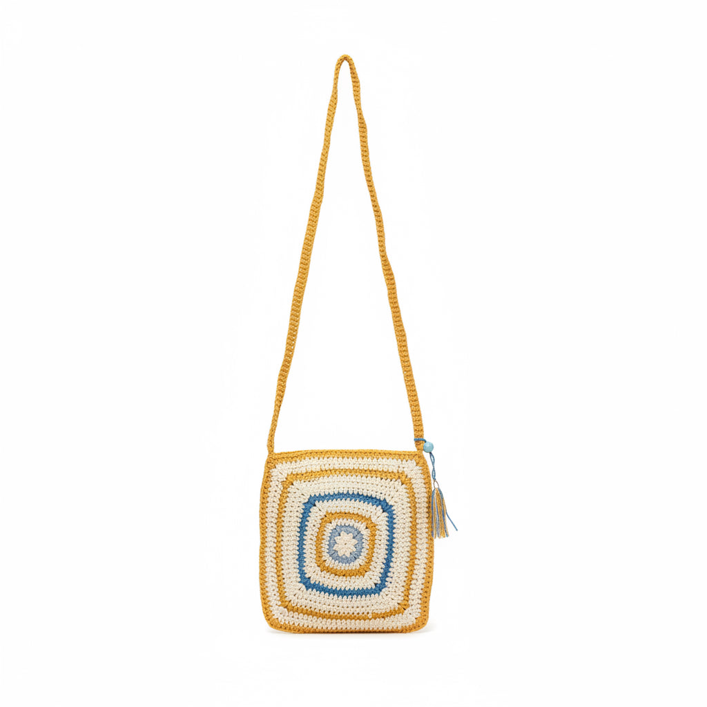Sunlight Mini – Handmade Crochet Crossbody Bag (Yellow & Blue Tones)