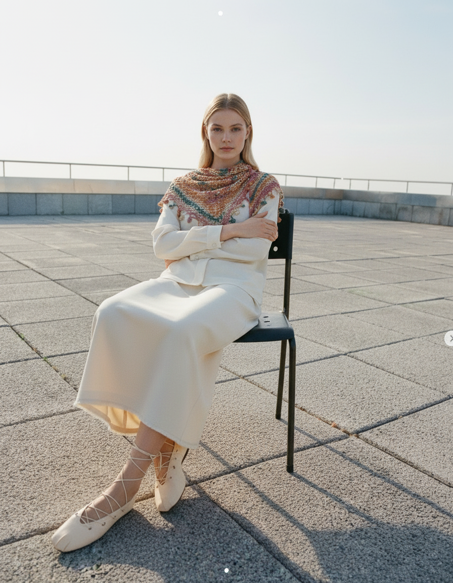 Vintage Crochet Triangle Shawl – Colorful Handmade Boho Mesh Scarf