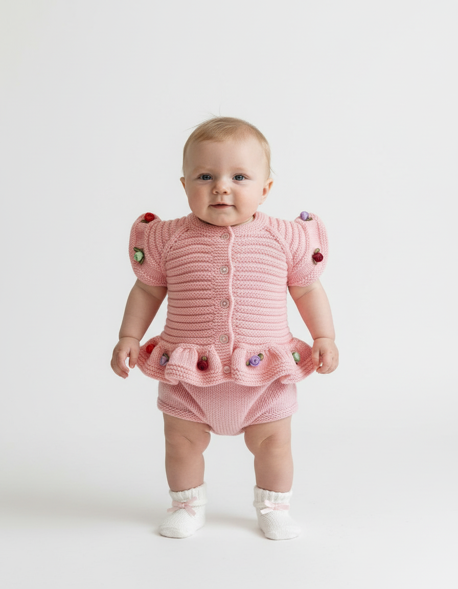 Handmade Floral Knit Cardigan - Rose Garden