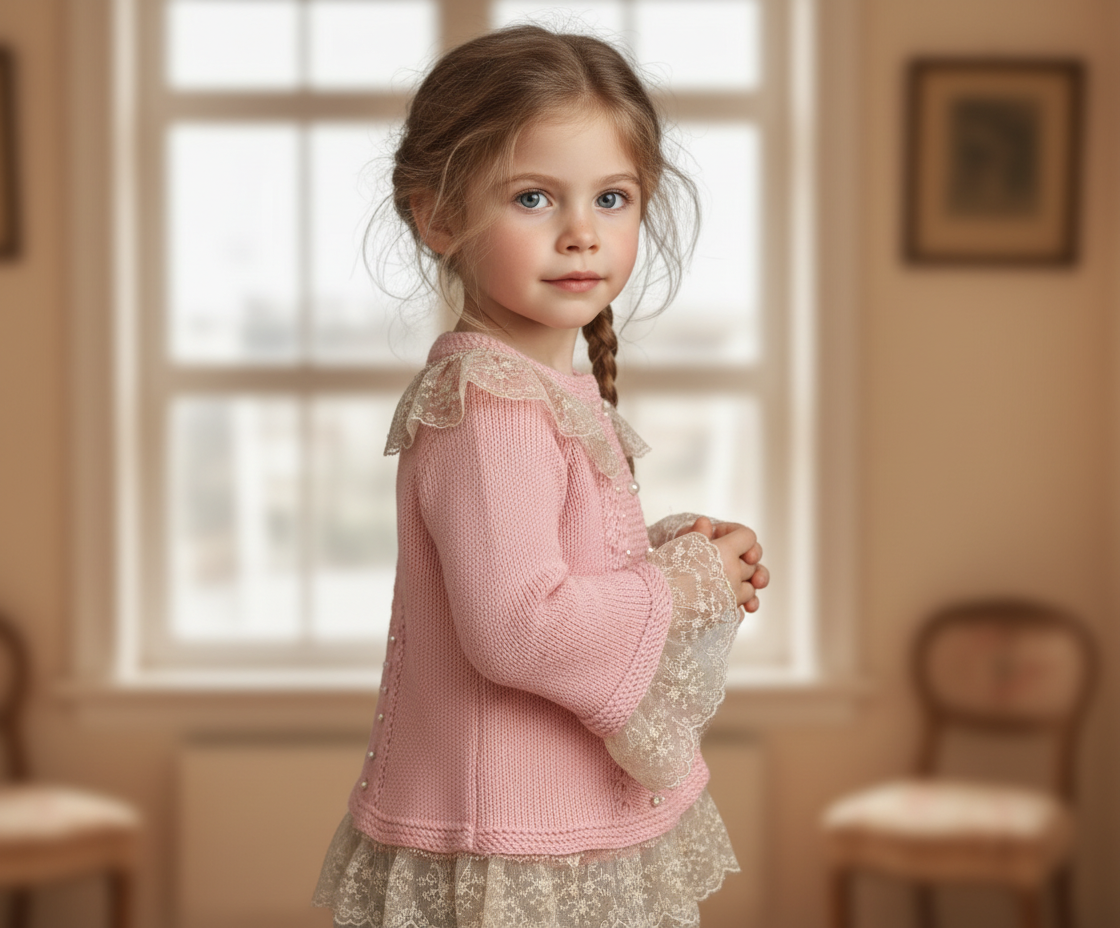 Pink Whisper – Handmade Lace Baby Cardigan