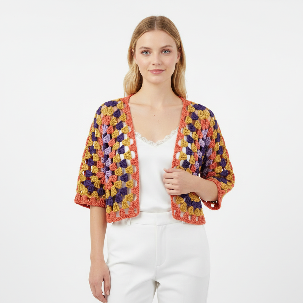 Handmade Retro Crochet Crop Cardigan