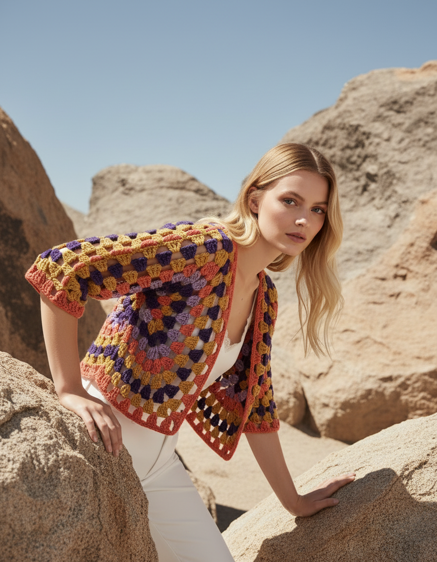 Handmade Retro Crochet Crop Cardigan