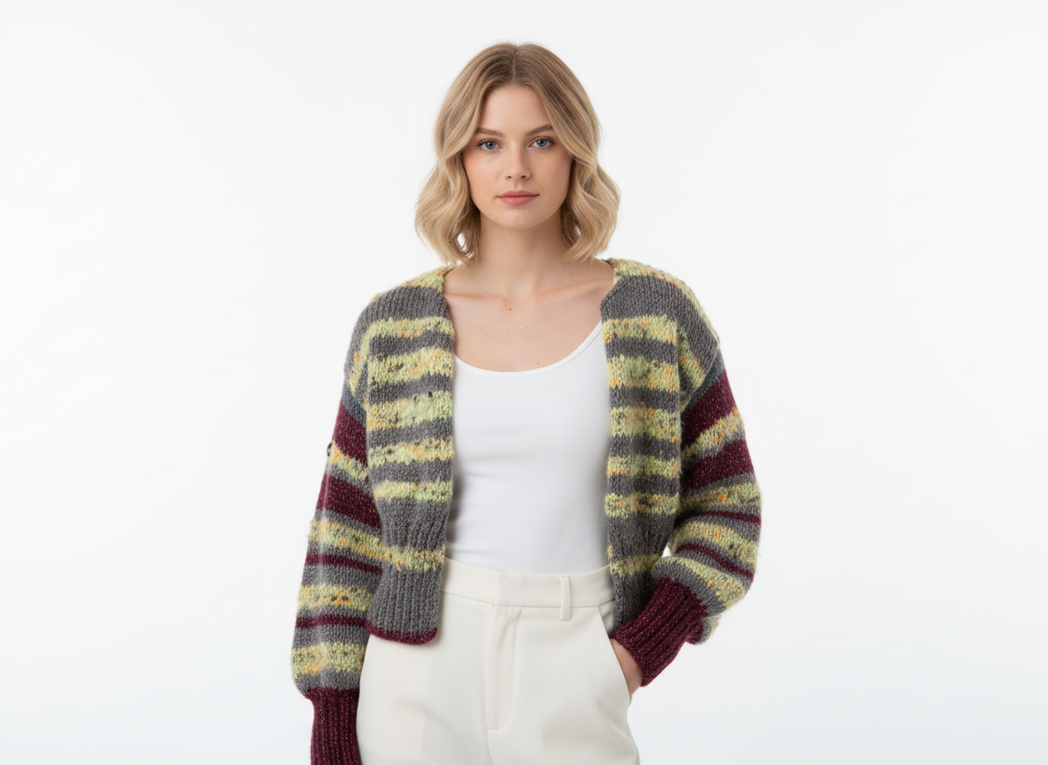 El Örgüsü Renkli Çizgili Kazak – Retro Model