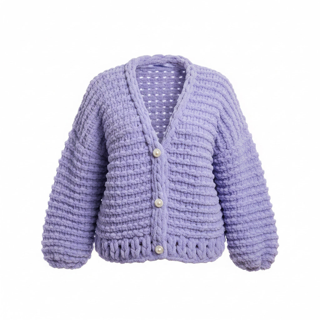 Lilac Handmade Puffy Knit Cardigan