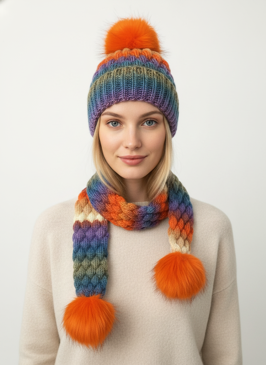 Handmade Colorful Crochet Hat and Scarf Set