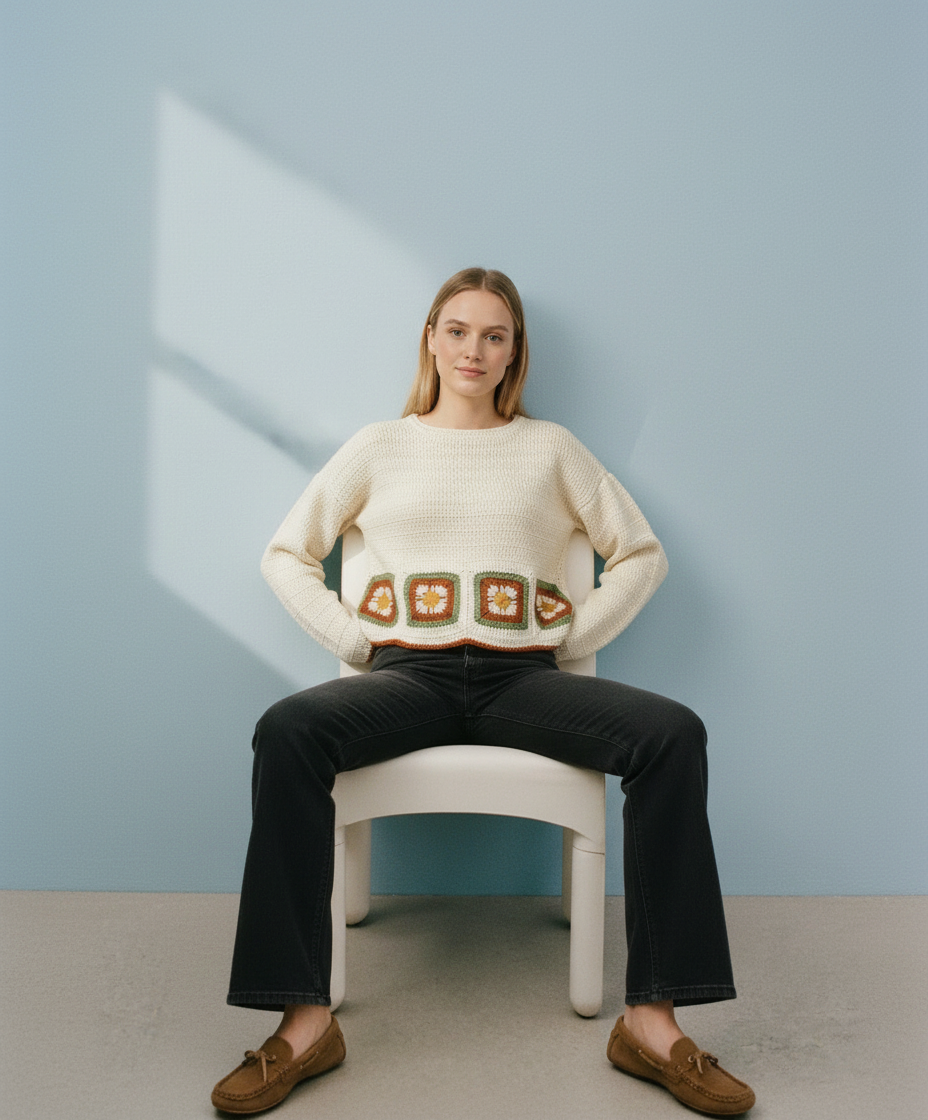 Vintage Daisy Breeze – Handmade Crochet Sweater