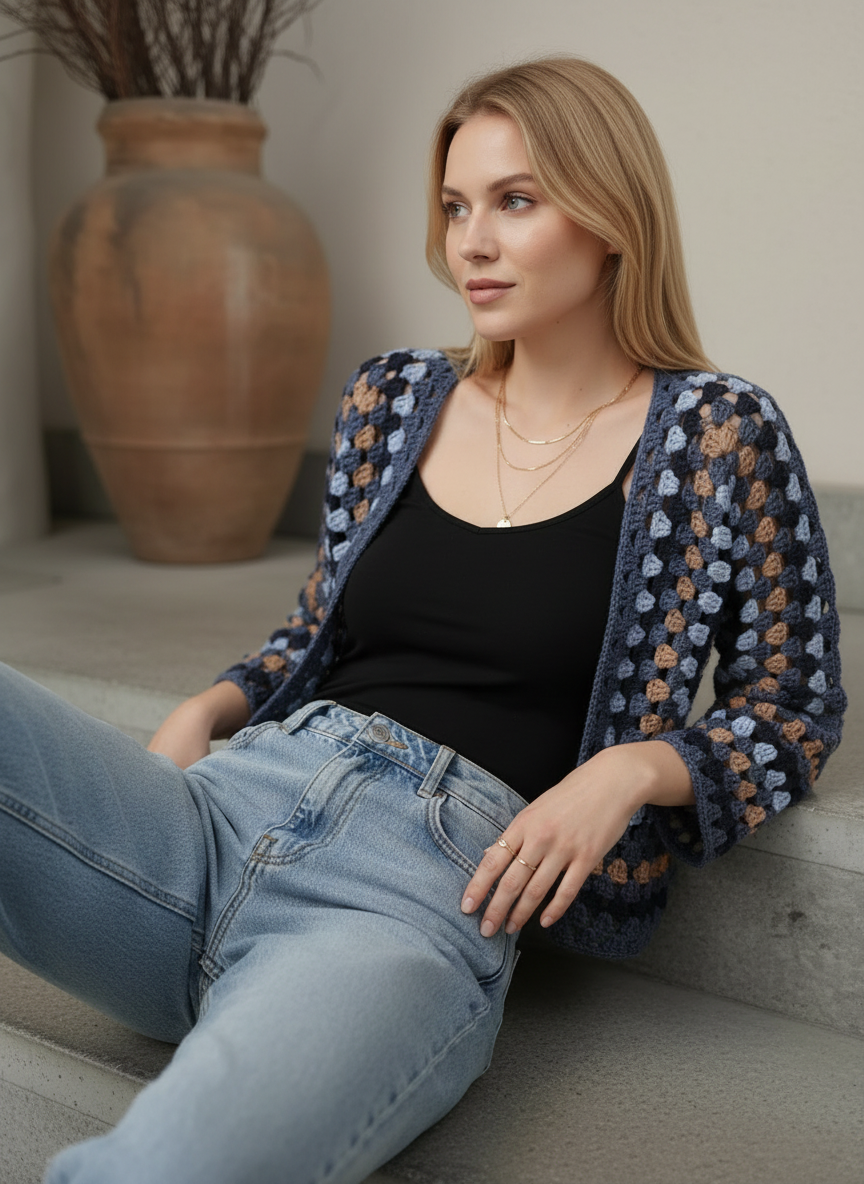 Handmade Navy Crochet Cardigan