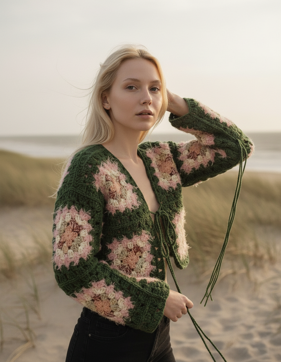 Handmade Ethnic Granny Square Crochet Cardigan