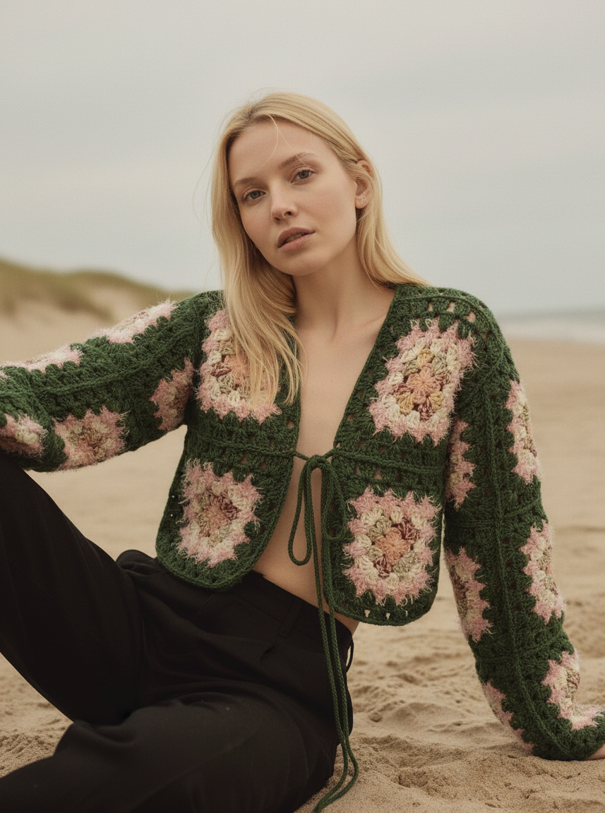 Handmade Ethnic Granny Square Crochet Cardigan