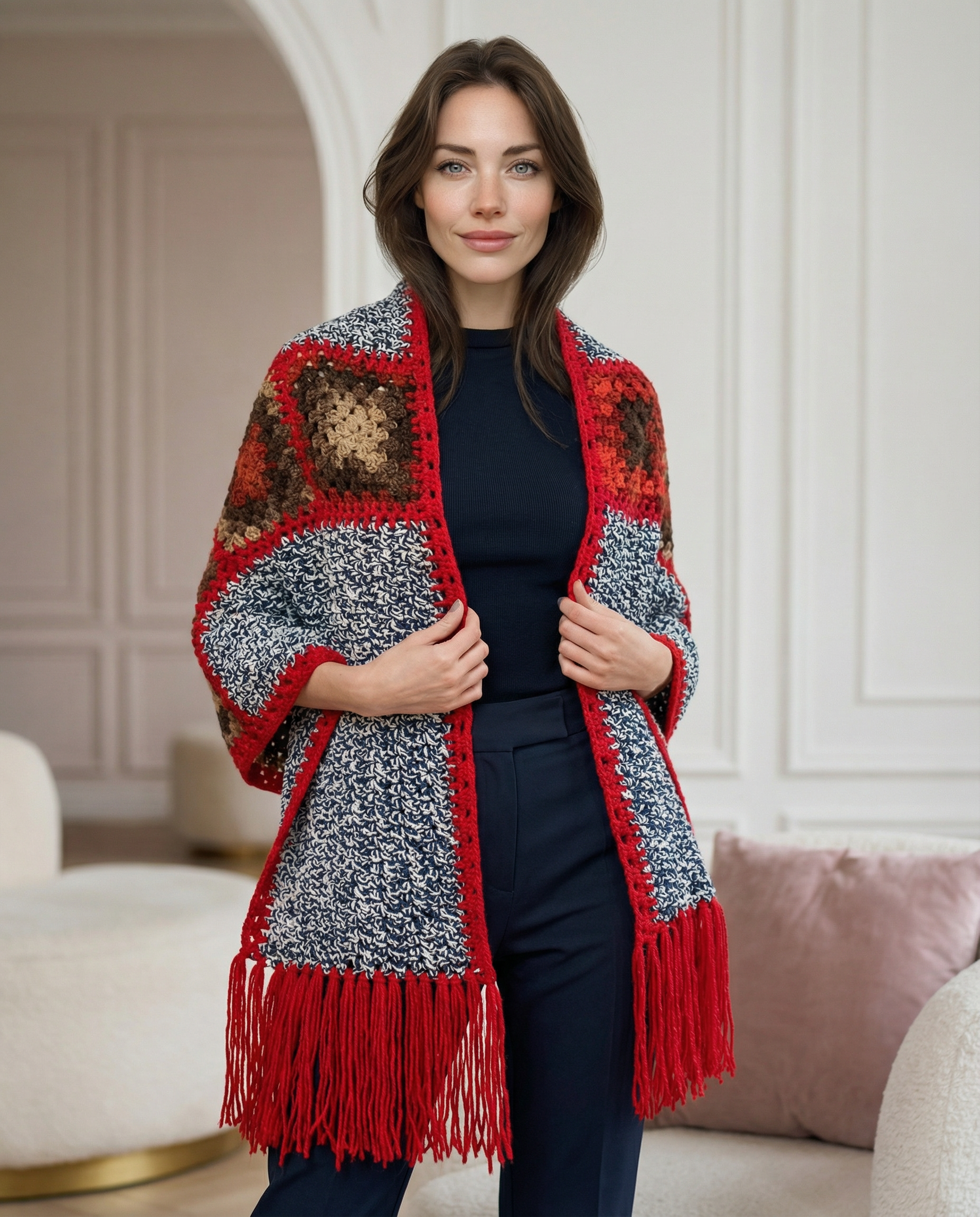 Handmade Granny Motif Boho Shawl