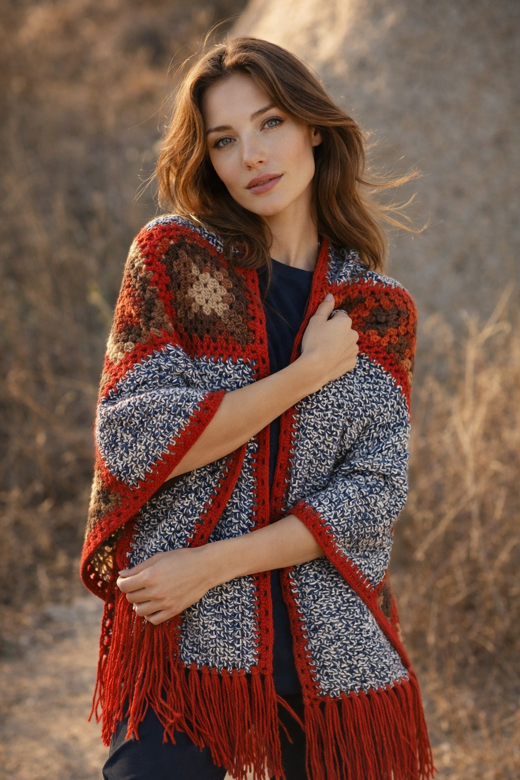 Handmade Granny Motif Boho Shawl