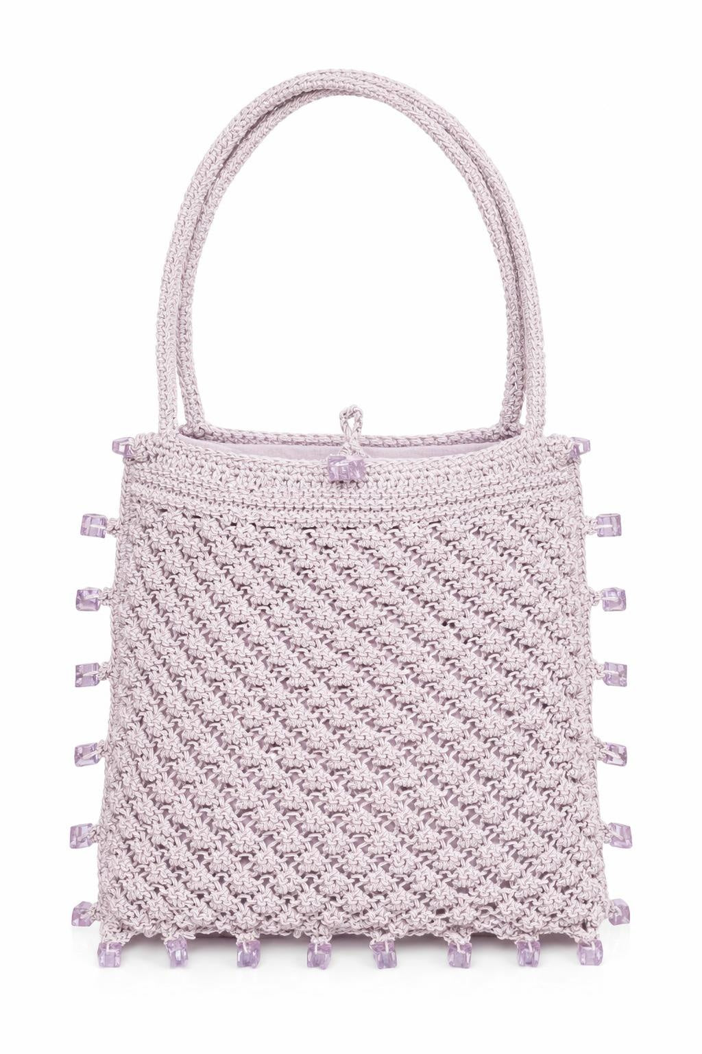 Hand Knitted Shimmer Yarn Bag with Beaded Edges