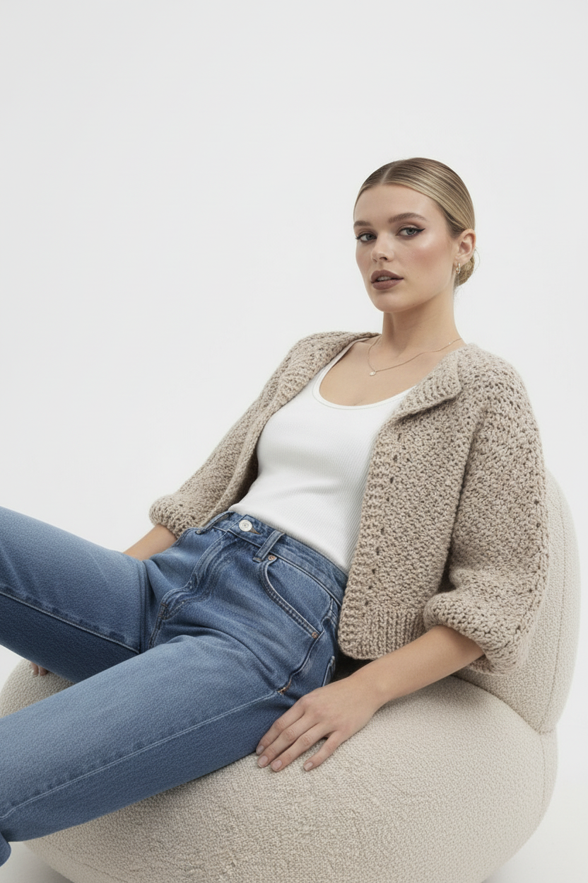 El Örgüsü Bej Kadın Hırkası