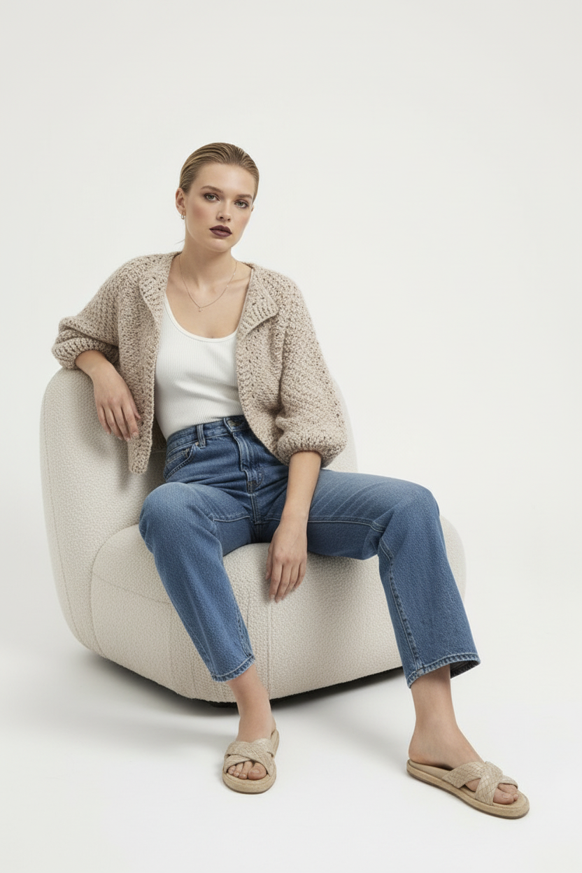 El Örgüsü Bej Kadın Hırkası