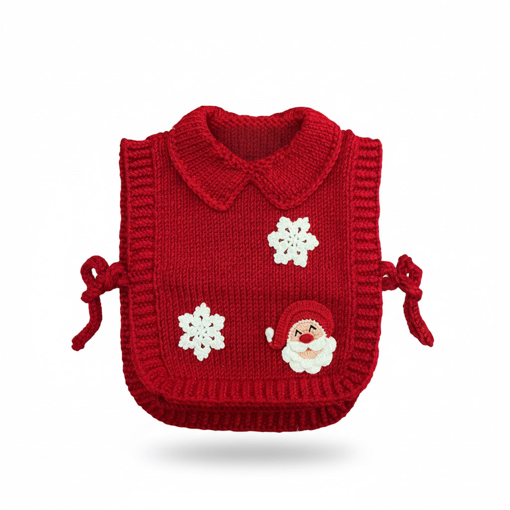 Red Christmas Knit Vest with Santa & Snowflake Details