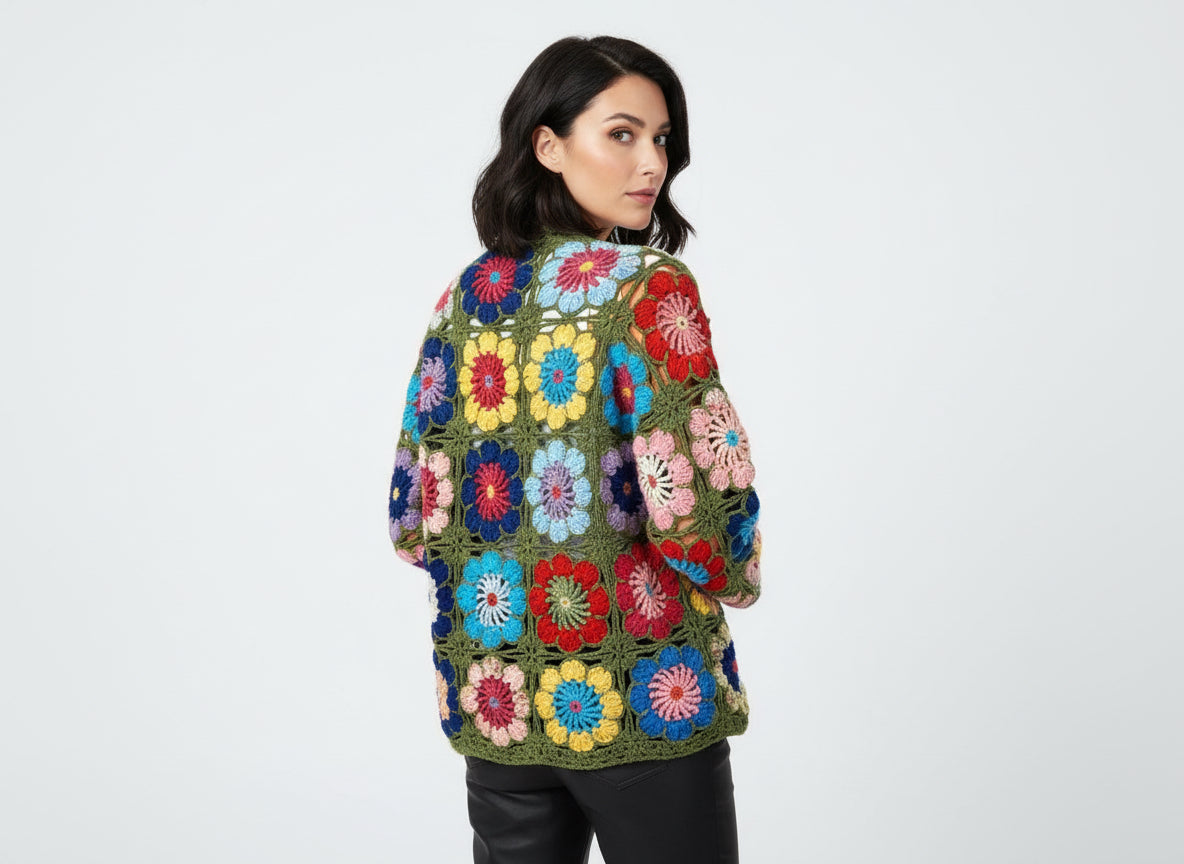 Handmade Crochet Floral Patchwork Cardigan