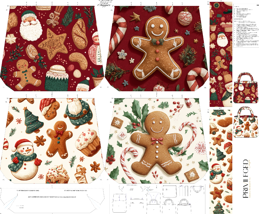 Christmas Gingerbread Bag Fabric | Cut and Sew