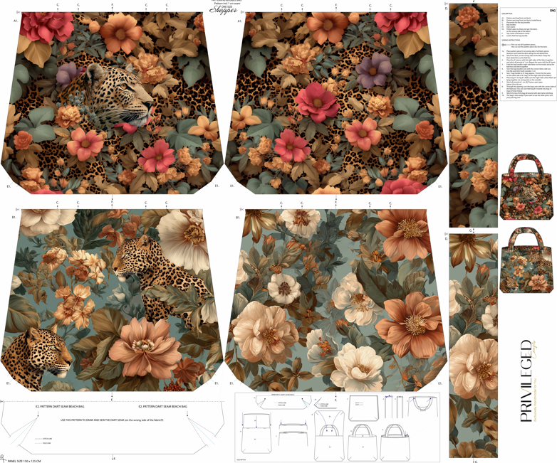 Wild Elegance Leopard & Floral Tote Panel | Reversible Handbag Fabric