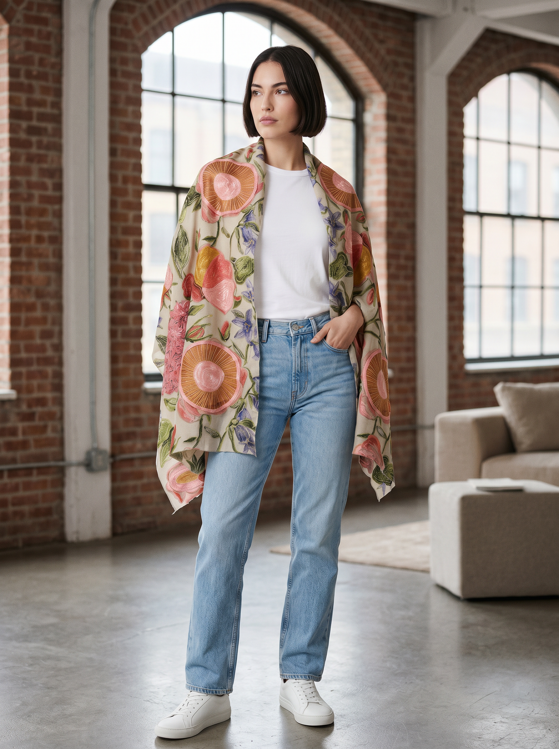 İpek İşlemeli Şal