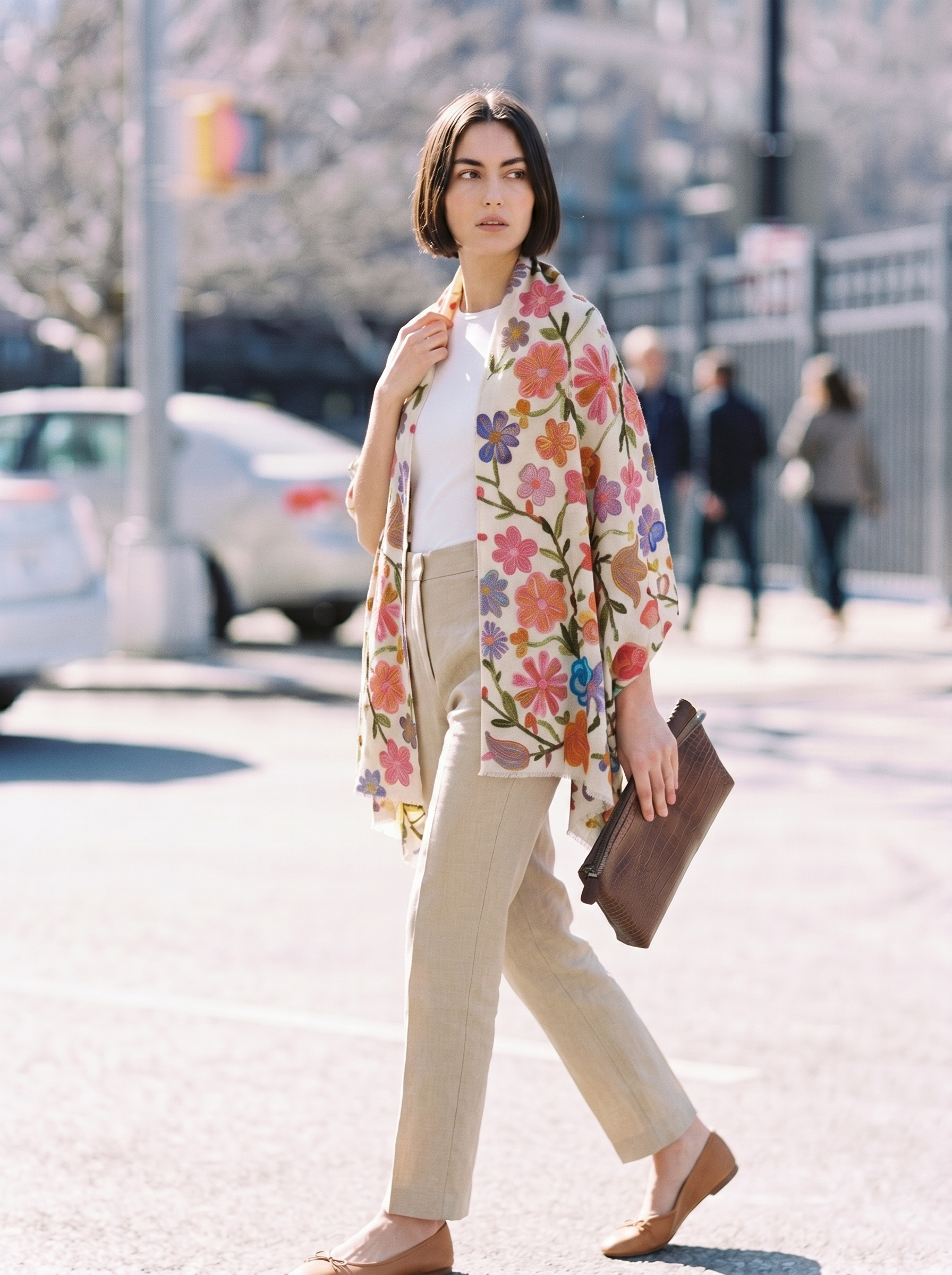 Çiçek Desenli İpek Şal