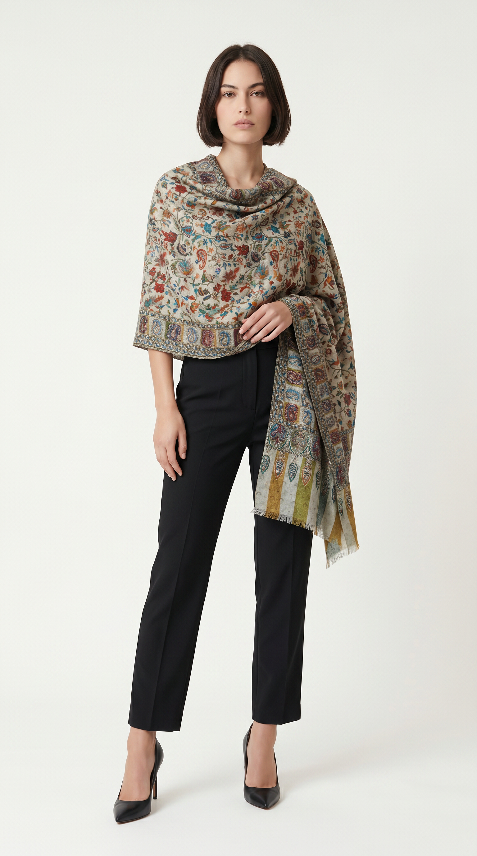 Nakışlı İpek Kalın Şal