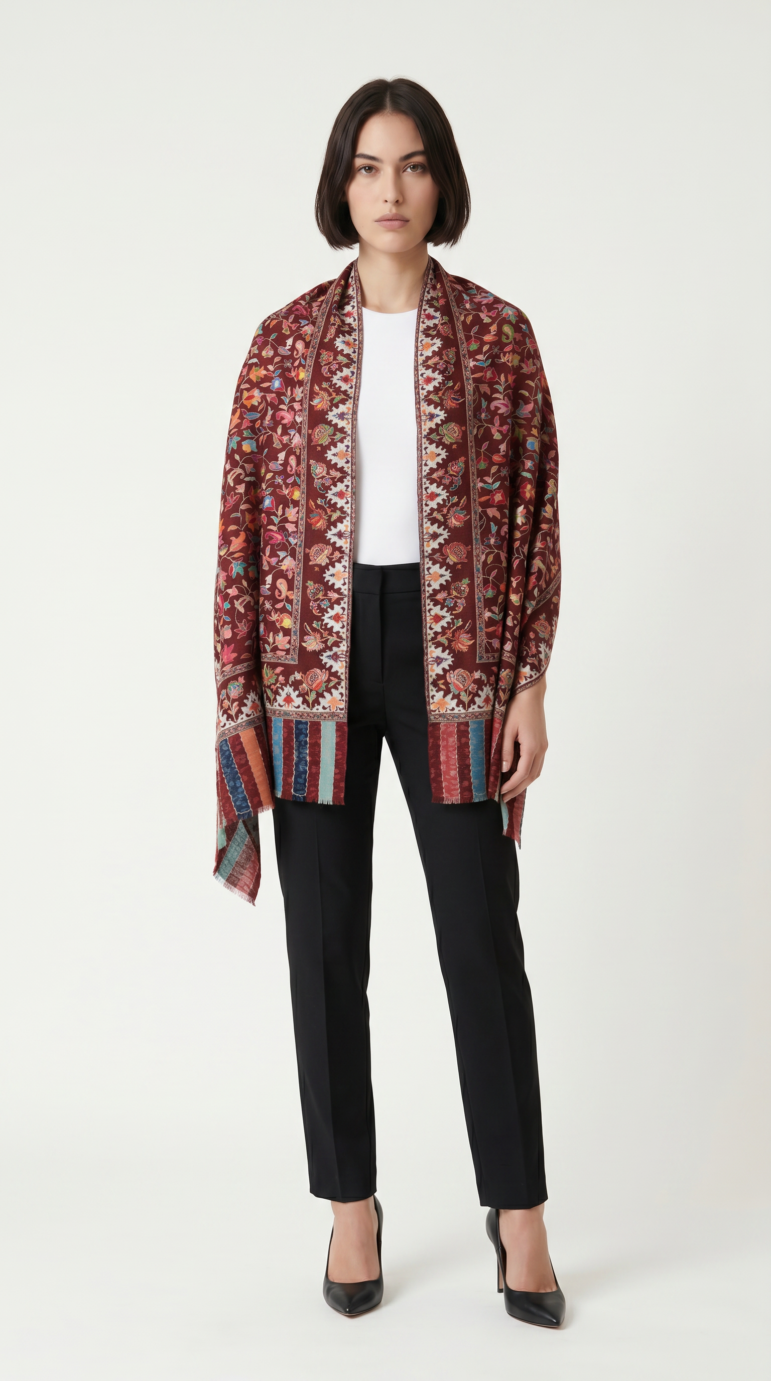 Nakışlı İpek Kalın Şal