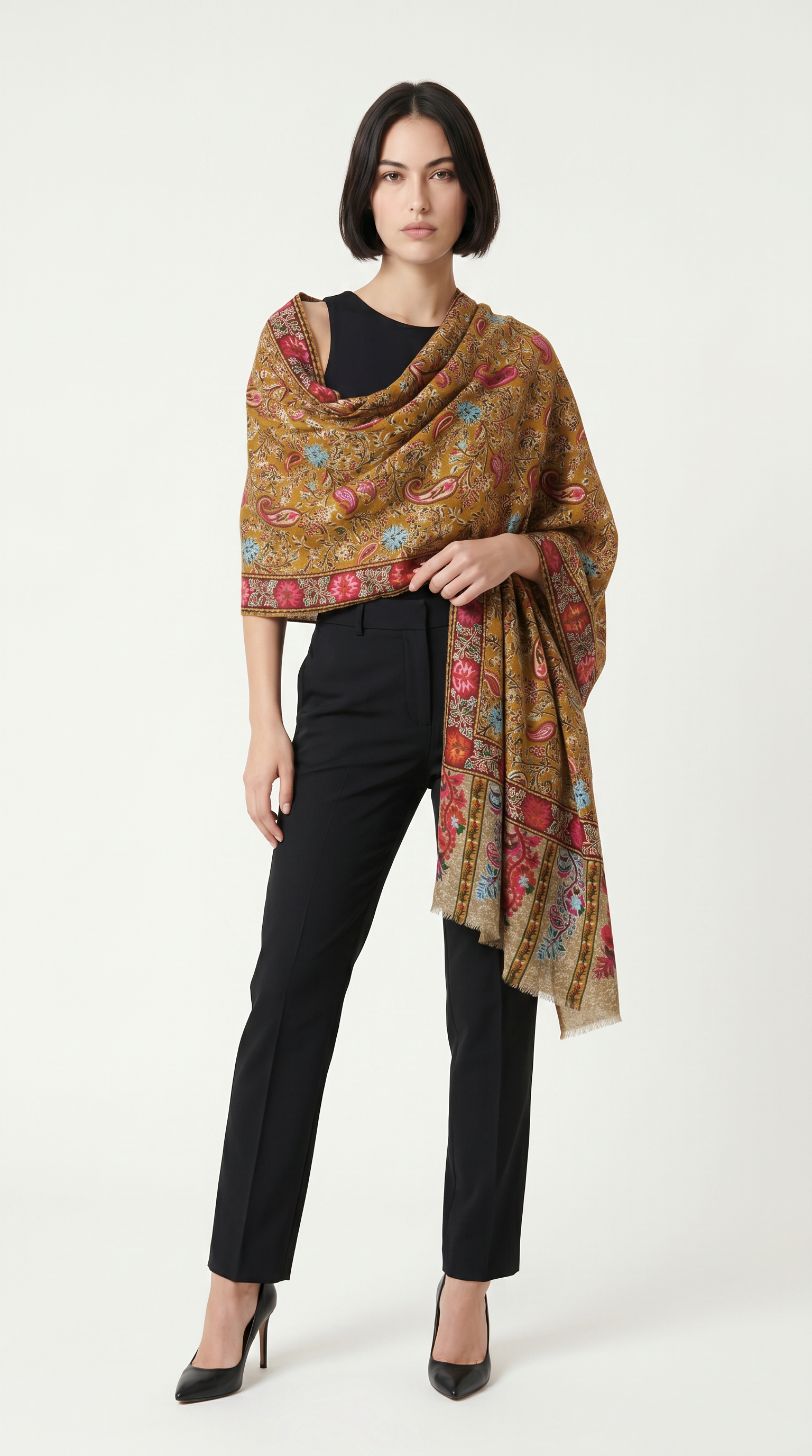 Nakışlı İpek Kalın Şal