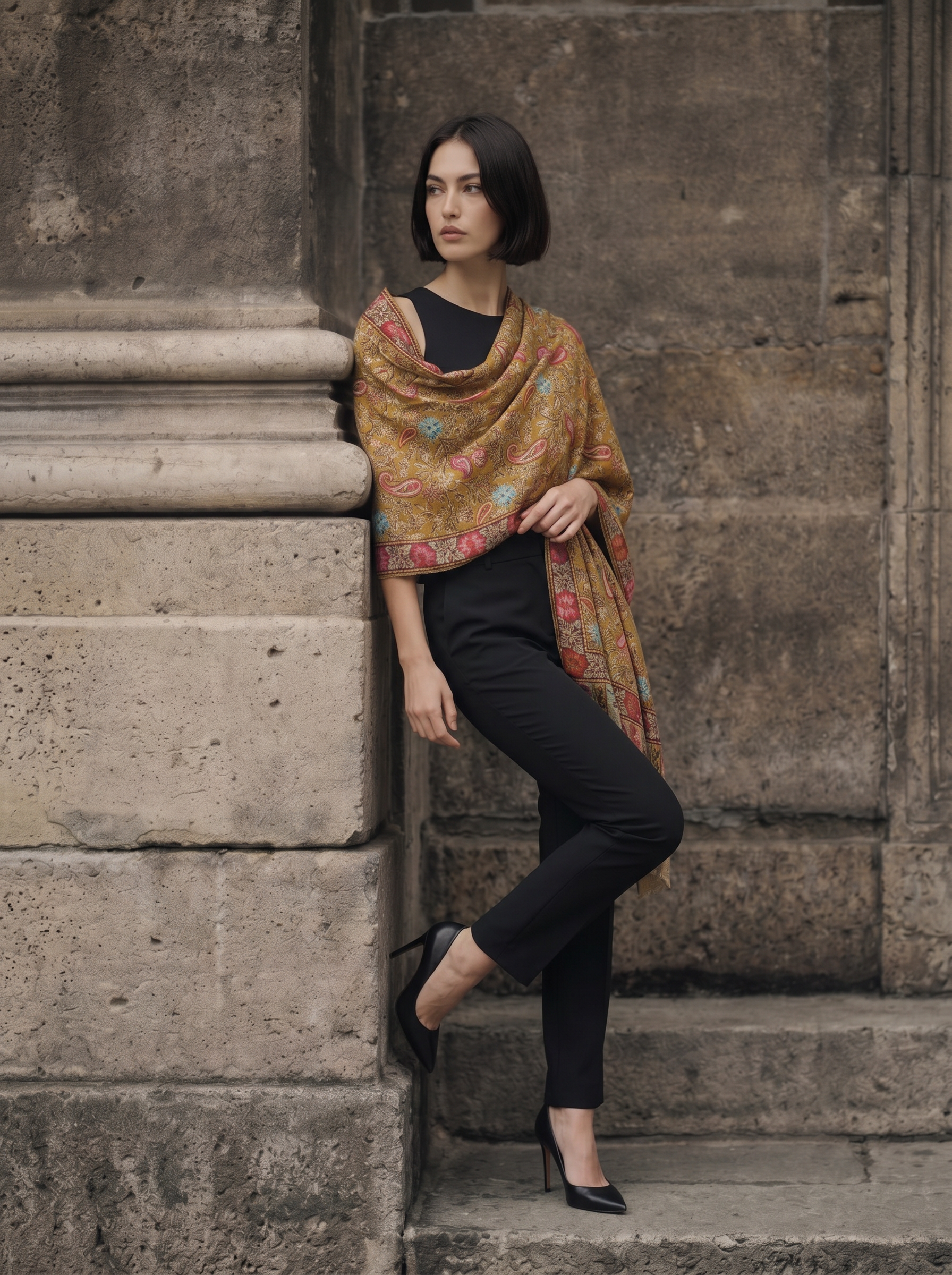 Nakışlı İpek Kalın Şal