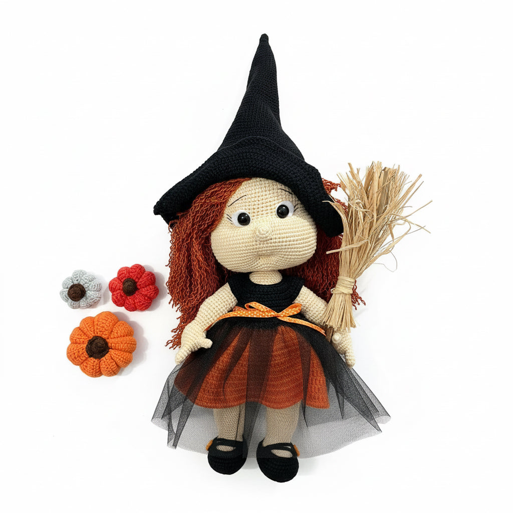 Süpürgeli El Yapımı Cadı Bebek