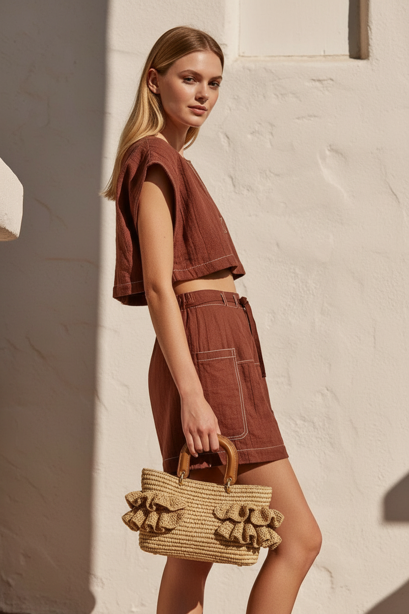 El Örgüsü Hasır Dokulu Çanta