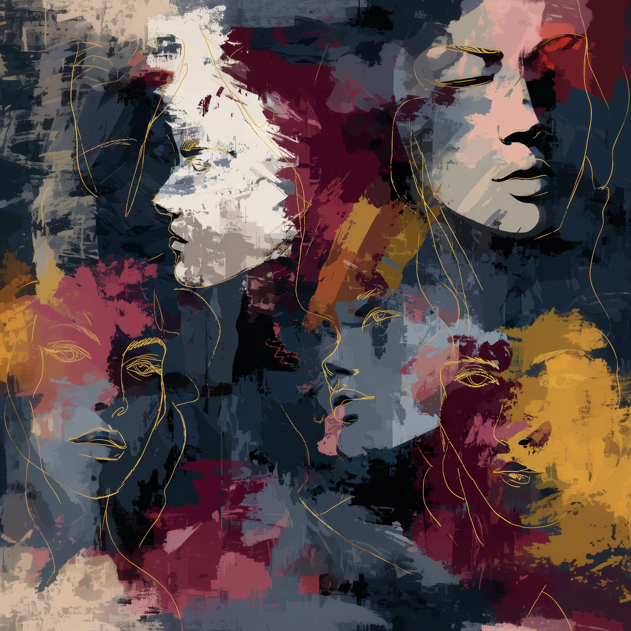 Abstract Faces – Artistic Portrait Printed Fabric