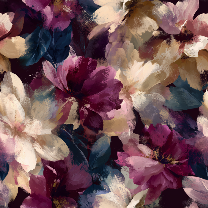 Velvet Night – Painterly Floral Printed Fabric