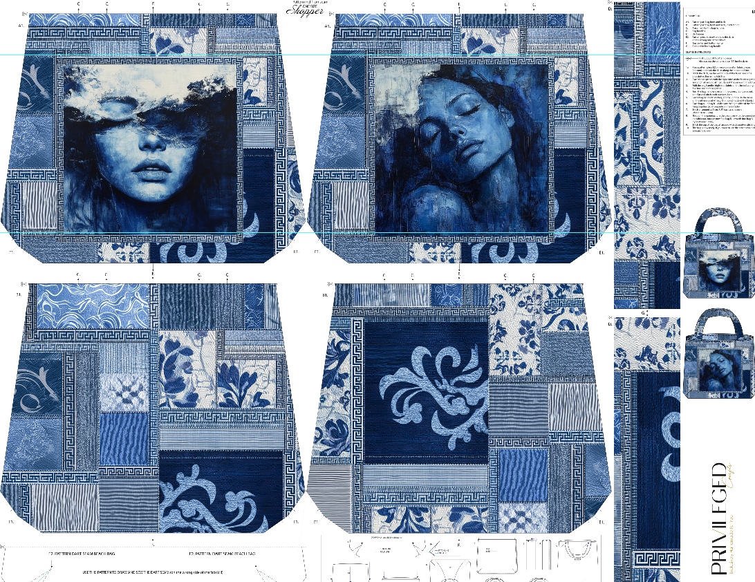 Mysteries in Blue Bag Fabric| Artistic Patchwork with Greek Echoes