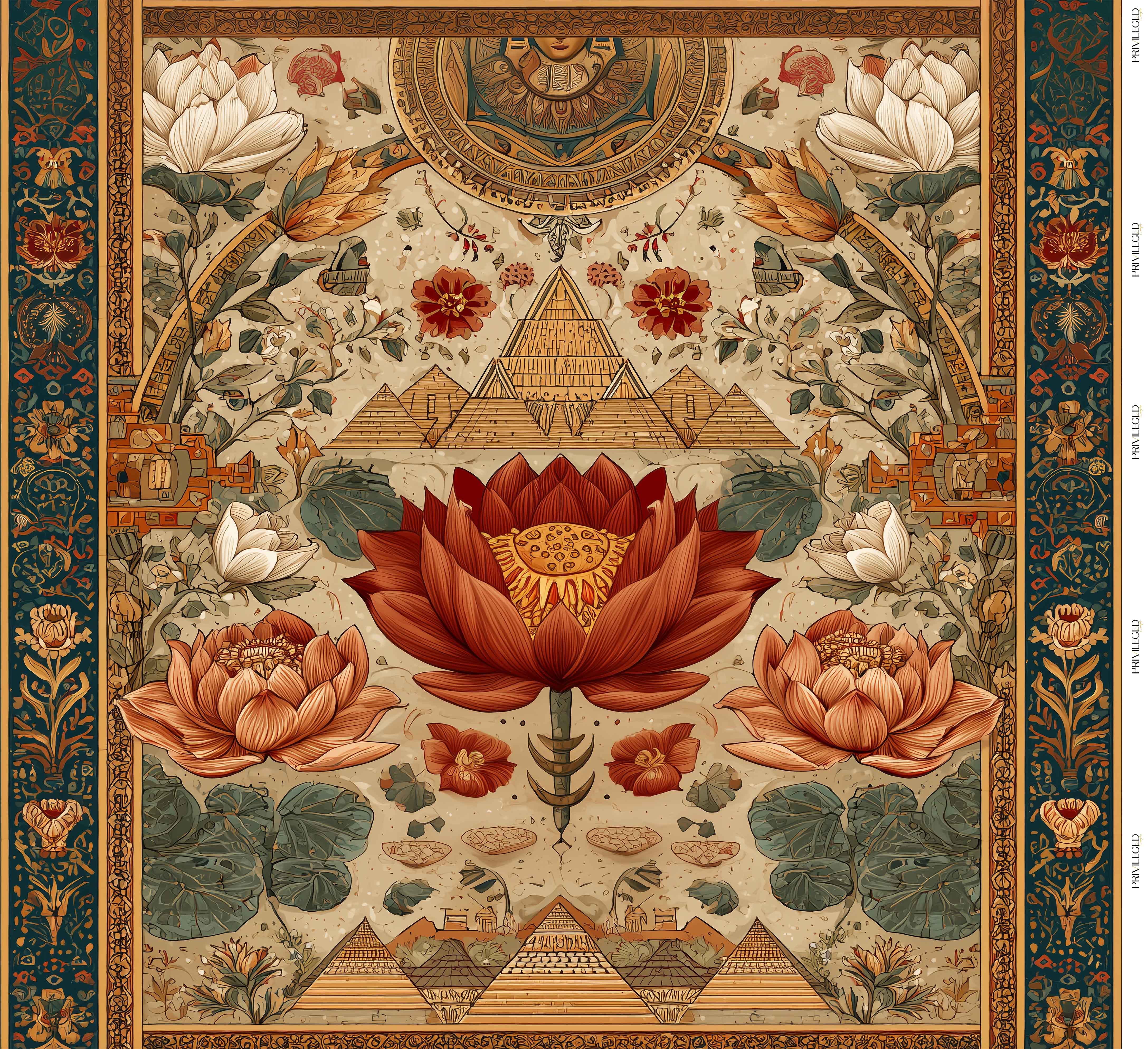 Egyptian Lotus Panel – Historical Art Panel Print Fabric