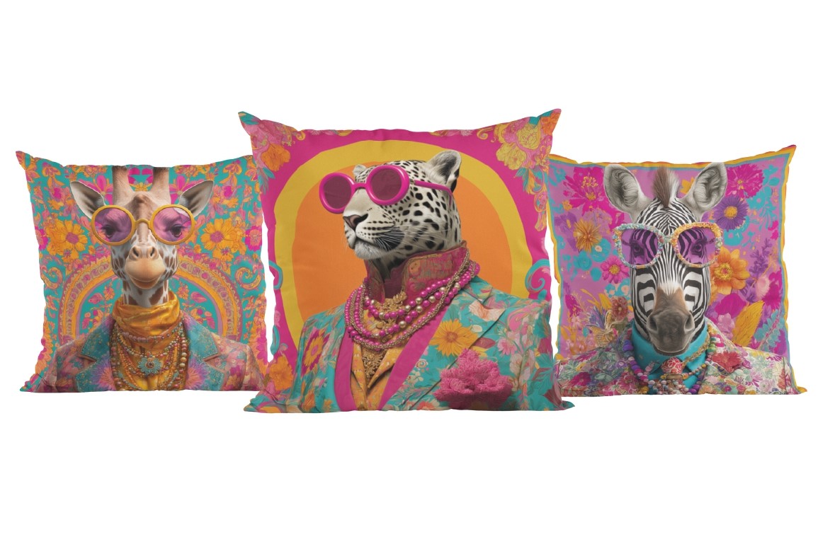 Funky Animal Portrait Pillow Cover Set – Pack of 3