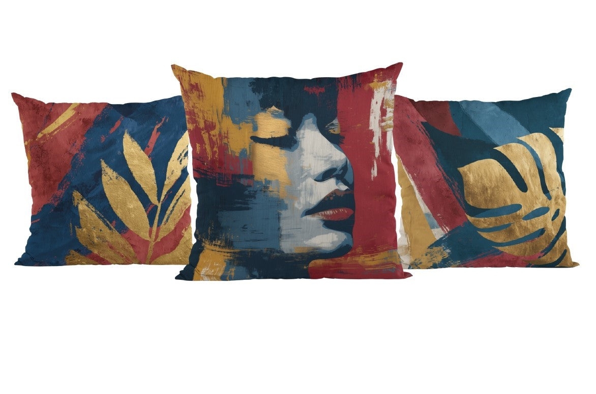 Abstract Woman Portrait Artistic Pillow Cover Set – Pack of 3