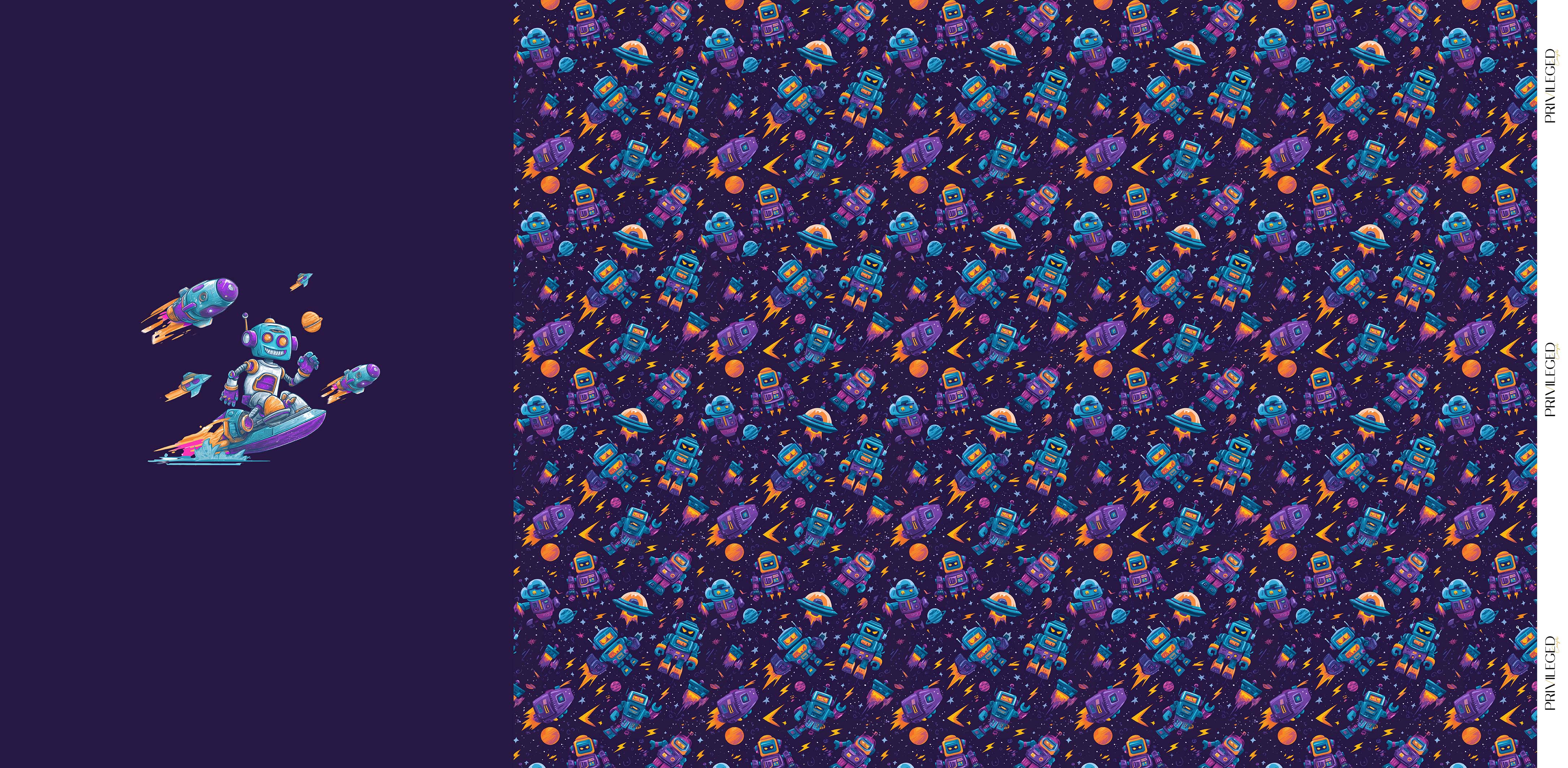 Space Rider – Space Themed Printed Fabric Panel for Kids