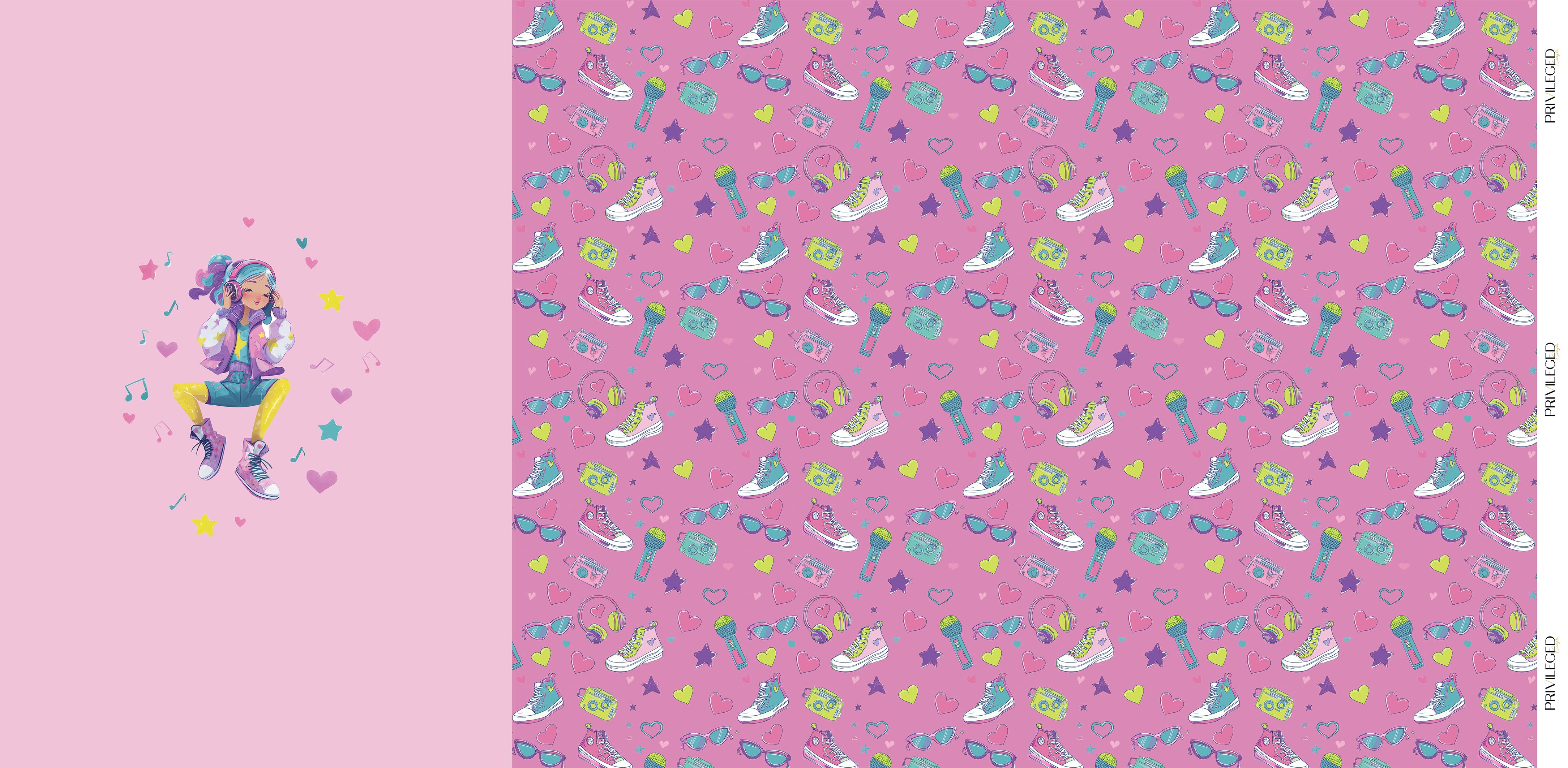 Music Girl – Pink Music Themed Printed Fabric Panel for Kids