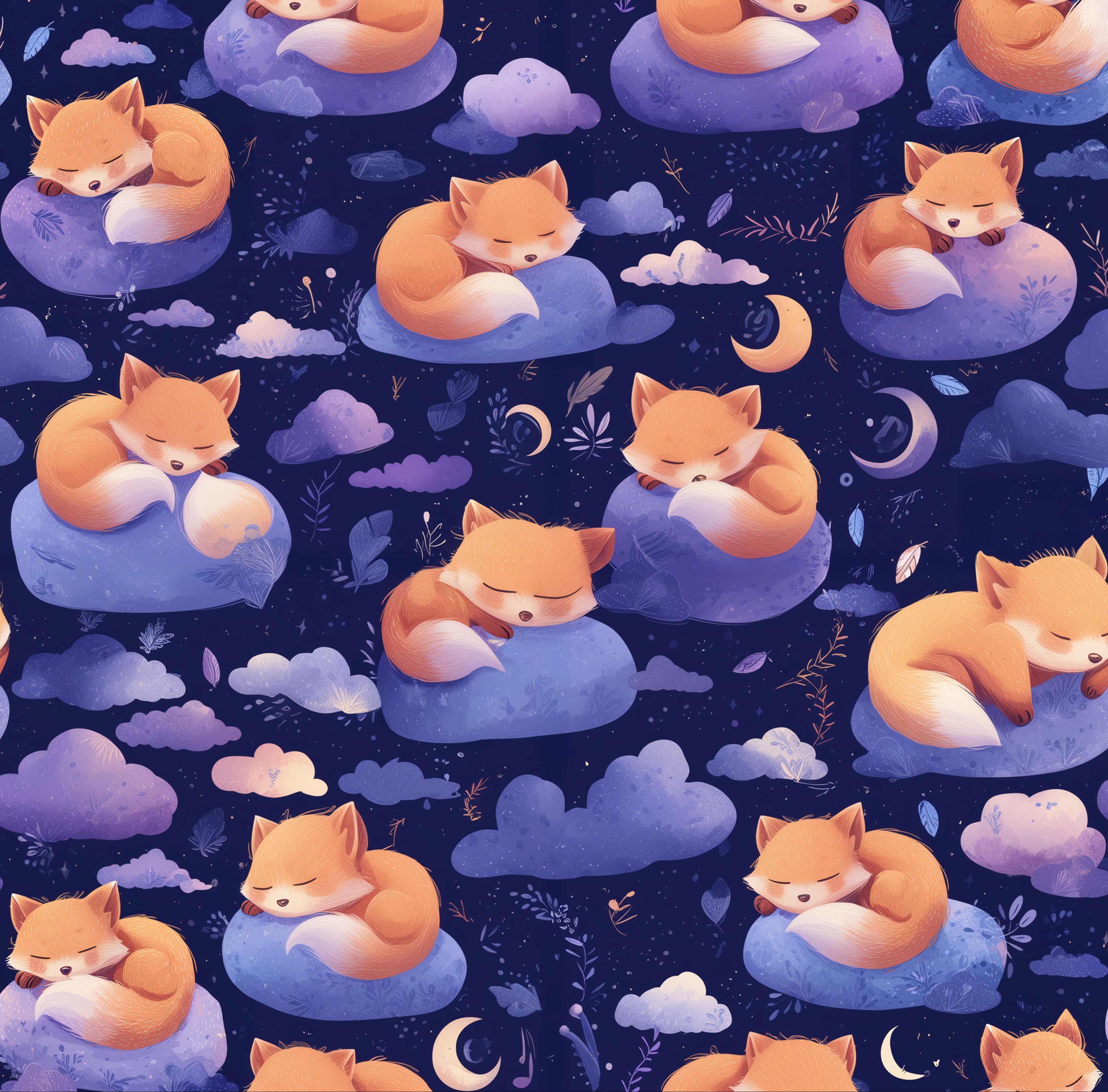 Sleeping Fox Dreams – Printed Cotton Knit Fabric for Kids