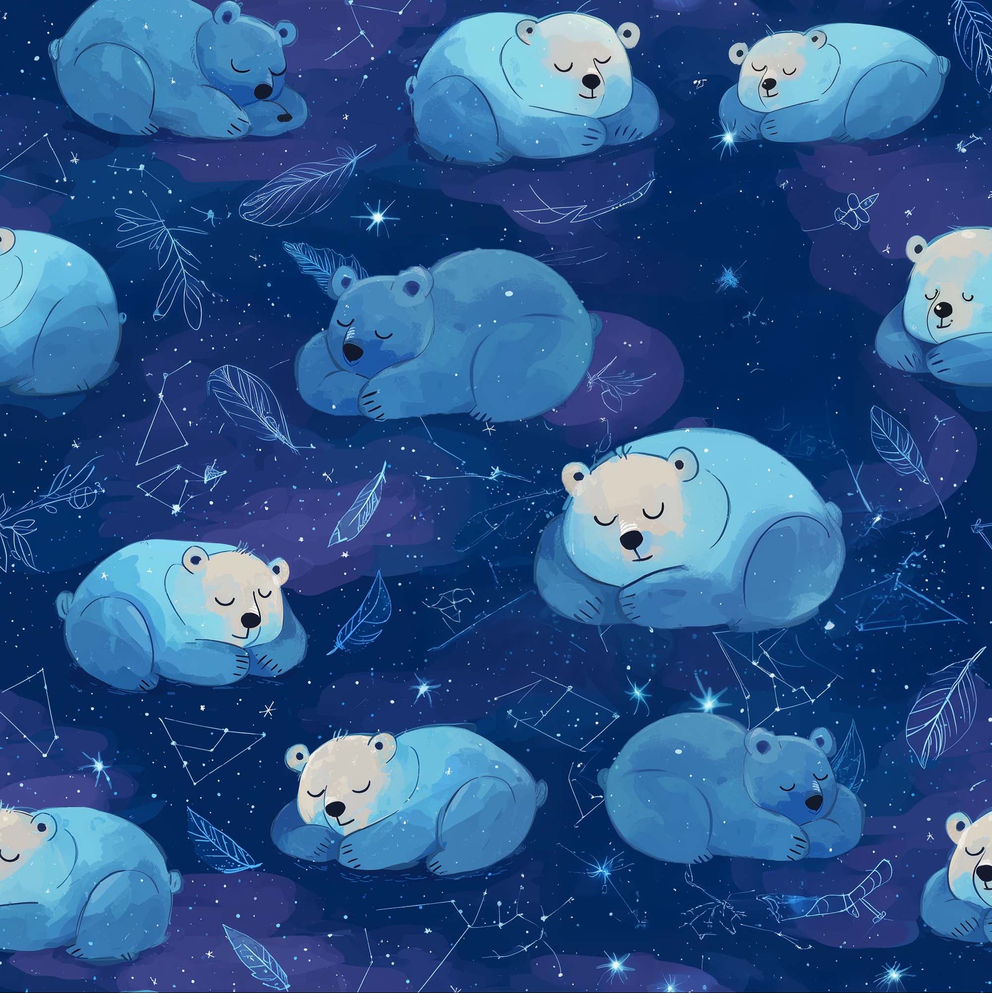 Dreamy Blue Bears – Printed Cotton Knit Fabric for Kids