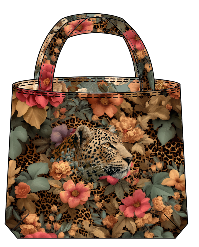 Wild Elegance Leopard & Floral Tote Panel | Reversible Handbag Fabric