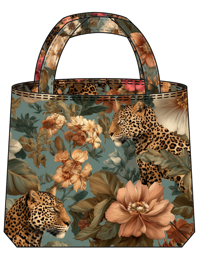Wild Elegance Leopard & Floral Tote Panel | Reversible Handbag Fabric