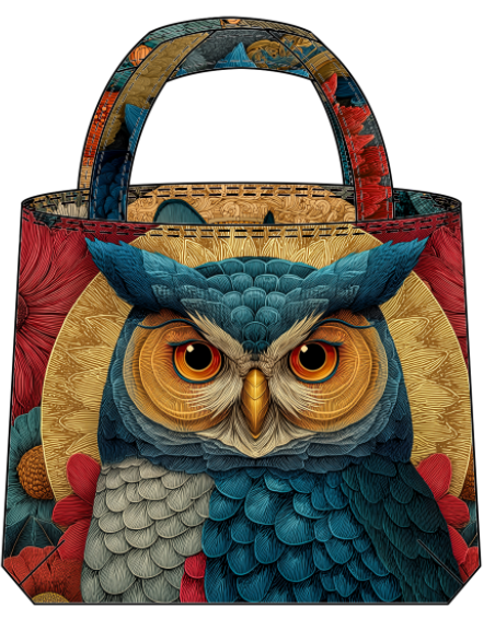 Majestic Owl & Cat Art Panel Bag Fabric | Cut and Sew