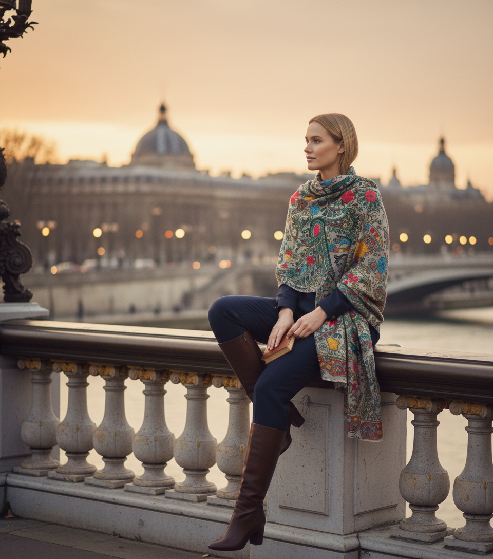 Cashmere Shawl with Silk Embroidery
